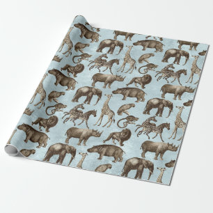 Safari Animals on Light Blue Geschenkpapier