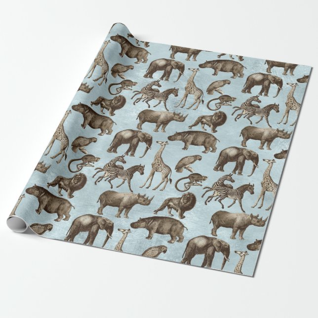Safari Animals on Light Blue Geschenkpapier (Ungerollt)