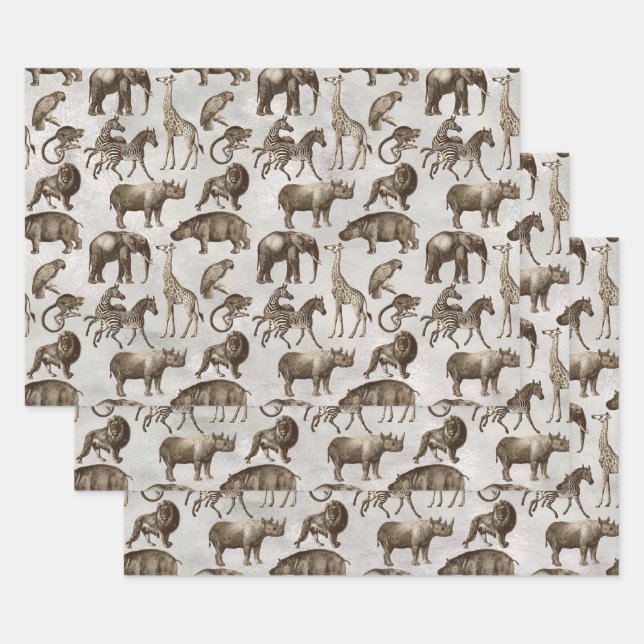 Safari Animals on Light Gray Geschenkpapier Set (Set)