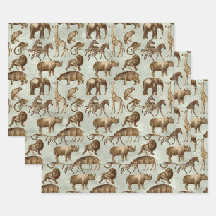 Safari Animals on Light Green Geschenkpapier Set