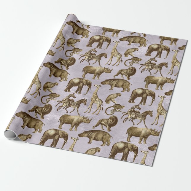 Safari Animals on Light Lila Geschenkpapier (Ungerollt)