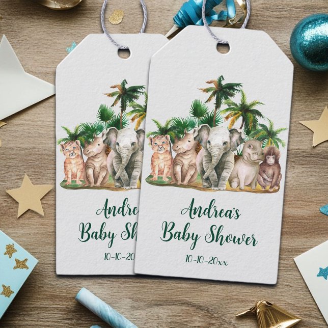 Safari Animals Palm Trees Baby Dusche Geschenkanhänger (Von Creator hochgeladen)