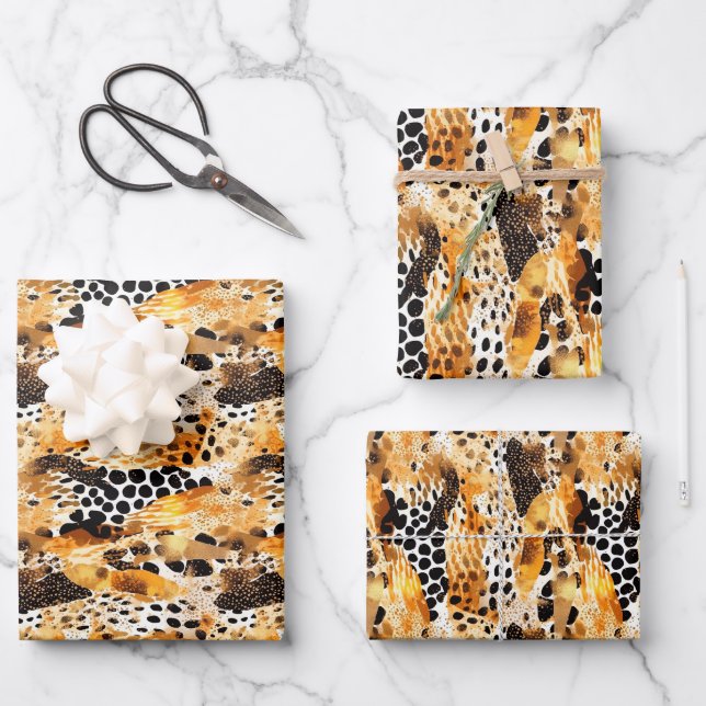Safari Animals' Pelzdruckmuster Muster Exotic Mode Geschenkpapier Set (Vorderseite)