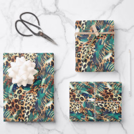 Safari Animals' Pelzdruckmuster Muster Exotic Mode Geschenkpapier Set