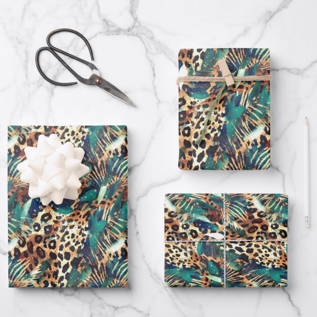 Safari Animals' Pelzdruckmuster Muster Exotic Mode Geschenkpapier Set (Vorderseite)