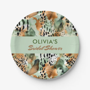 Safari Animals' Pelzmuster Sage Green Beige Pappteller