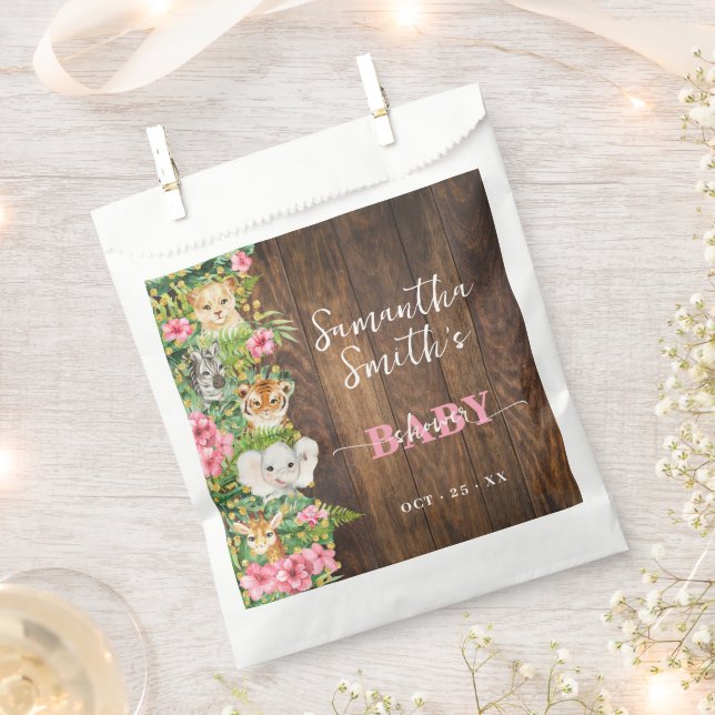 Safari Animals Pink Rustic Baby Shower Party Geschenktütchen (Ausgeschnitten)