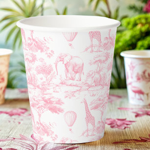 Safari Animals Pink Toile de Jouy Baby Dusche Pappbecher