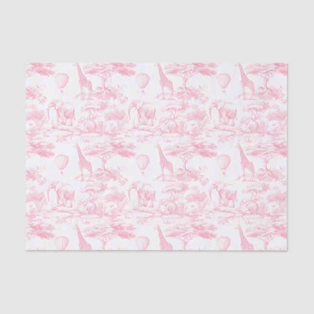 Safari Animals Pink Toile de Jouy Seidenpapier (Vorderseite)