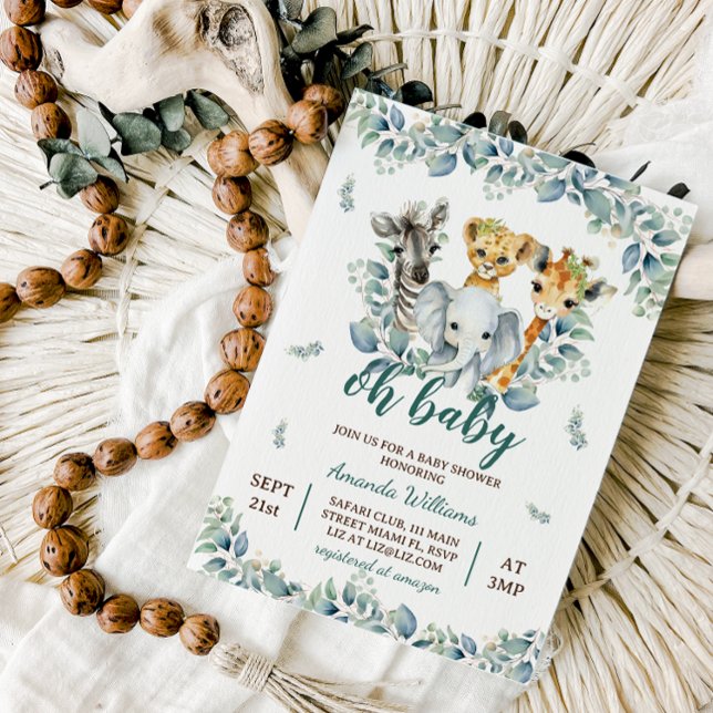 Safari Animals Sage Green Baby Dusche Einladung (Von Creator hochgeladen)