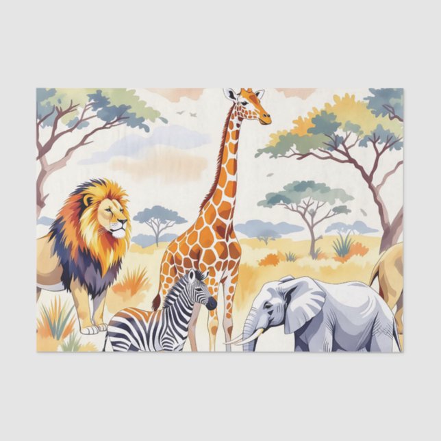 Safari Animals Seamless Pattern Savanna Scene Seidenpapier (Vorderseite)