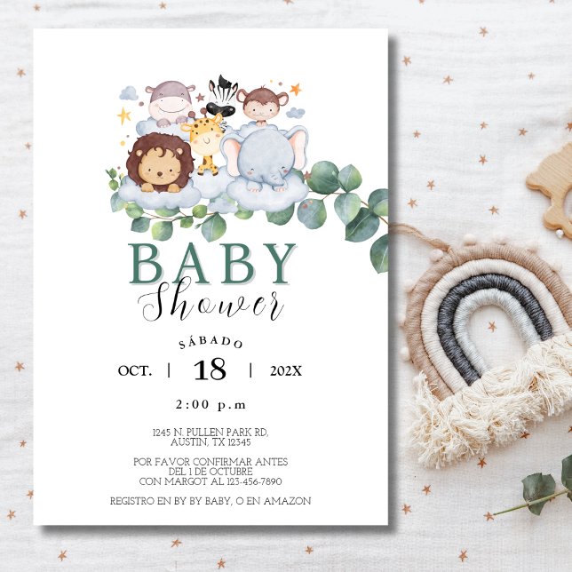 Safari Animals Spanish Baby Shower Jungle Einladung (Safari Animals Spanish Baby Shower Jungle Invitation)