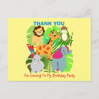 Safari Animals Themed Kids Danke Postcard Postkarte