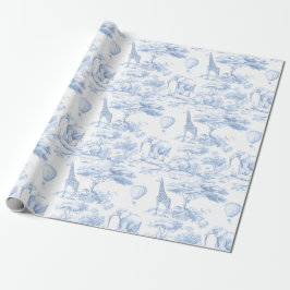 Safari Animals Toile de Jouy Dusty Blue Geschenkpapier
