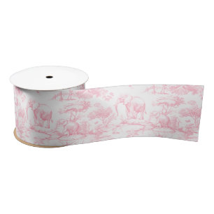 Safari Animals Toile de Jouy Pink Satinband
