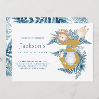 Safari Animals Tropical 3. Geburtstag Einladung