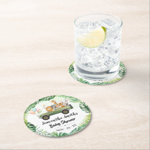 Safari Animals Tropical Jungle Baby Dusche Unterse Runder Pappuntersetzer