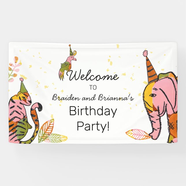 Safari Animals Tween Teen Boho Begrüßung Geburtsta Banner (Horizontal)