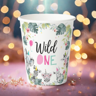 Safari Animals Two Wild Birthday Pink Girl Pappbecher
