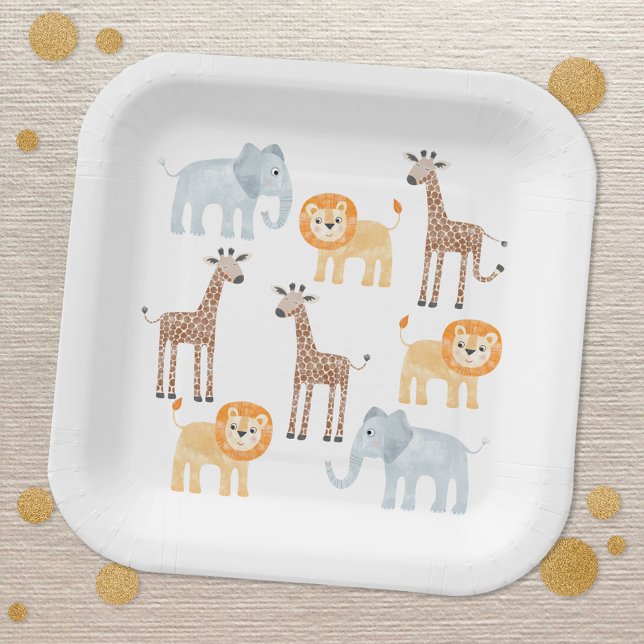 Safari Animals Wasserfarben Muster Pappteller (Fun safari animal themed party paper plates)