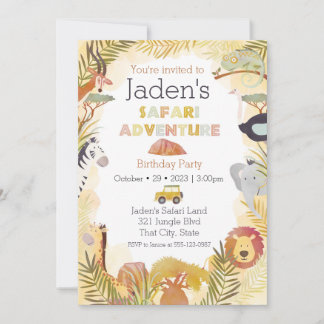 Safari Animals Watercolor Geburtstagsparty Einladung