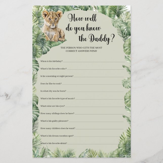 Safari Animals Wie gut kennen Sie das Daddy-Spiel (Vorderseite)