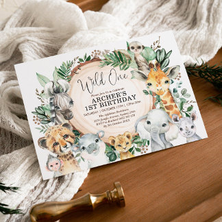 Safari Animals Wild Ein 1. Geburtstag DschungelPar Einladung