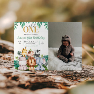 Safari Animals Wild Ein Geburtstag Foto Einladung