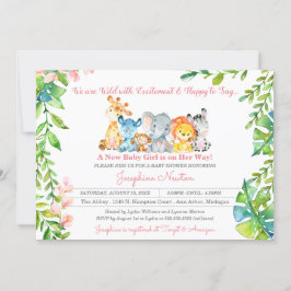 Safari Animals Wild Jungle Girl Babydusche Einladung