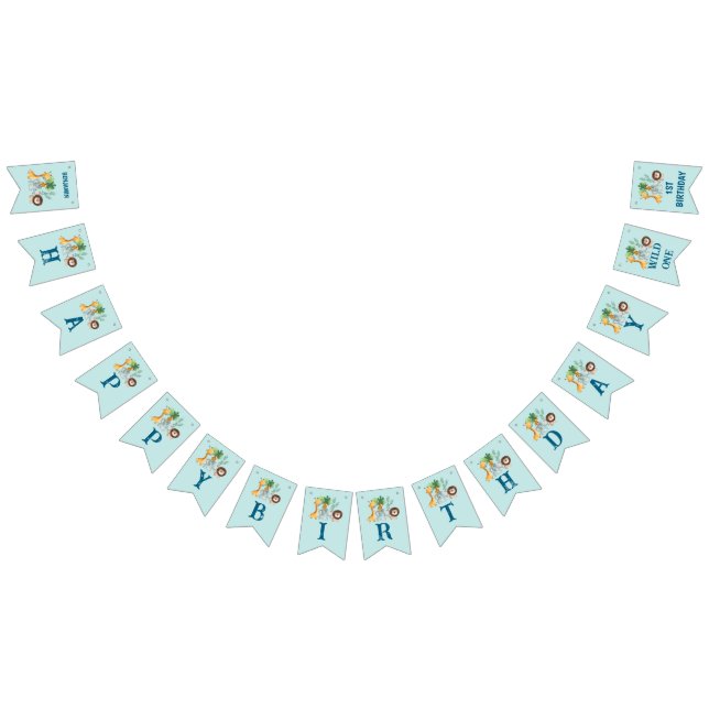 Safari Animals Wild One 1st birthday  Wimpelkette (Alle)