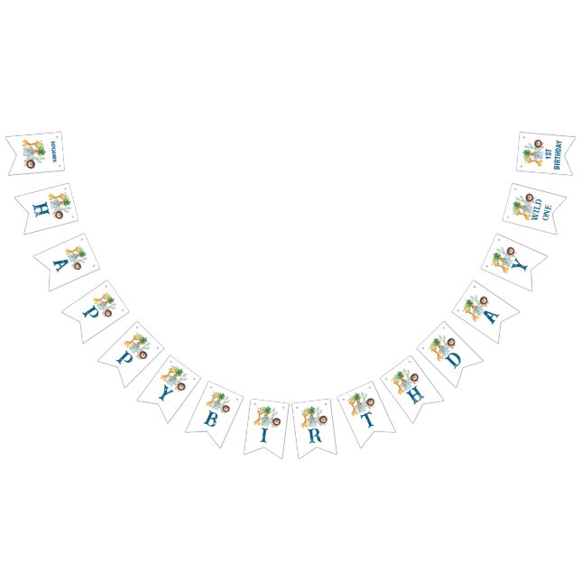 Safari Animals Wild One 1st birthday  Wimpelkette (Alle)