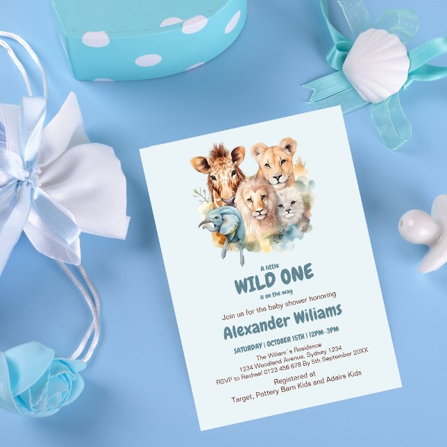 Safari Animals Wild One Baby Shower Einladung (Von Creator hochgeladen)