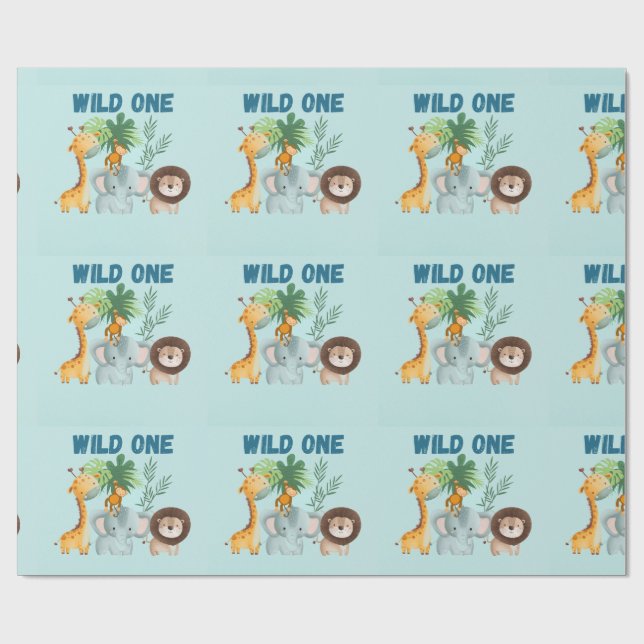 Safari Animals Wild One birthday  Geschenkpapier (Flach)