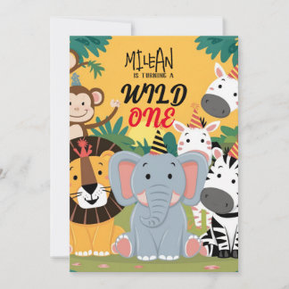 Safari Animals Wild One Boy Birthday Party Einladung