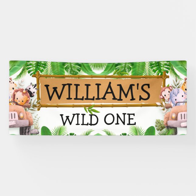 Safari Animals Wild One Geburtstag Banner (Horizontal)