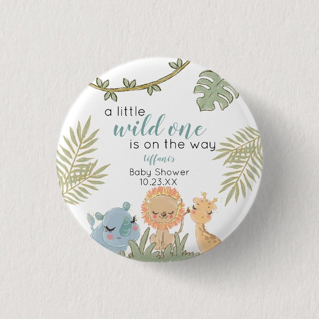 Safari Animals Wild One Girl Baby Shower Button (Vorderseite)