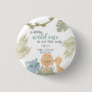 Safari Animals Wild One Girl Baby Shower Button