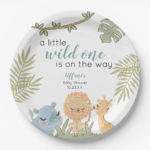 Safari Animals Wild One Girl Baby Shower Pappteller