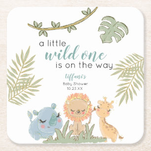 Safari Animals Wild One Girl Baby Shower Rechteckiger Pappuntersetzer