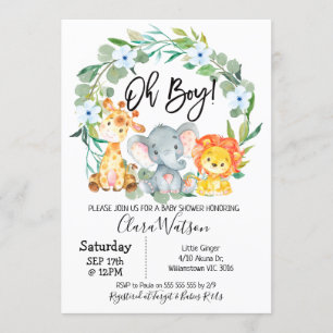 Safari Animals Wreath Baby Shower Einladung