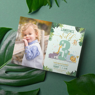 Safari Animals Young Wild & 3 Foto Geburtstag Einladung