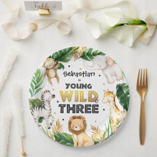 Safari Animals Young Wild und drei 3. Geburtstag Pappteller