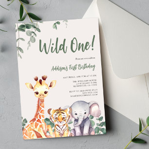 Safari Animals zum ersten Geburtstag Einladung