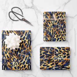 Safari Animals's Fur Prints Patterns Navy Blue Geschenkpapier Set