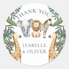 Safari Baby Animals and Greenery Vielen Dank Runder Aufkleber