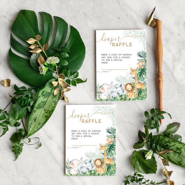 Safari Baby Animals Baby Shower Diaper Raffle Begleitkarte (Von Creator hochgeladen)