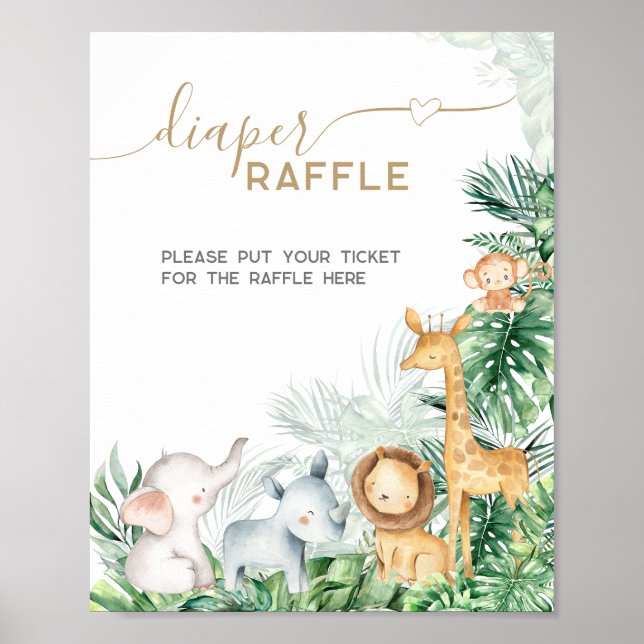 Safari Baby Animals Baby Shower Diaper Raffle Poster (Vorne)