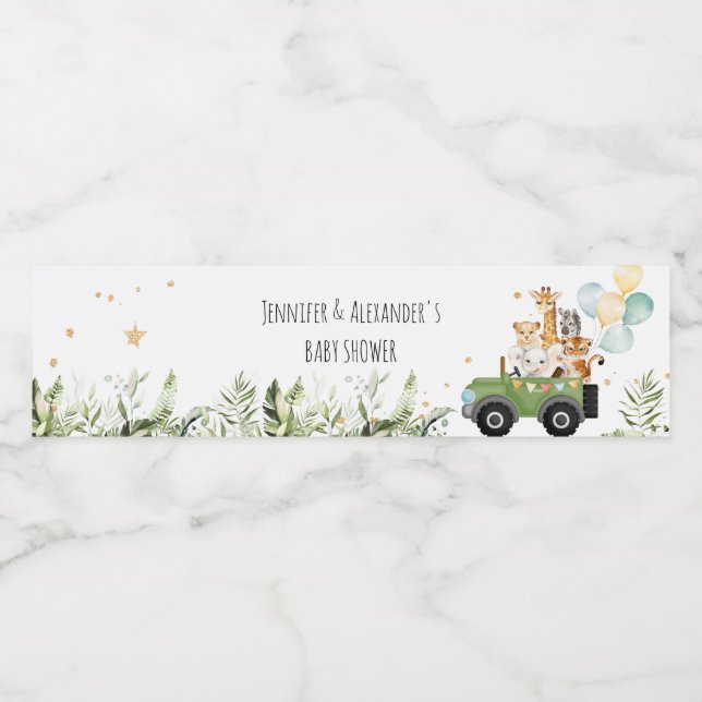 Safari Baby Animals Baby Shower Wasserflaschenetikett (Einzelnes Label)