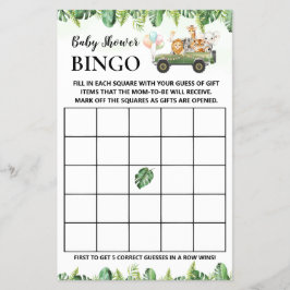 Safari Baby Animals Dusche Bingo Game Card Flyer