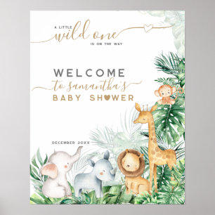 Safari Baby Animals Greenery Baby Dusche Begrüßung Poster